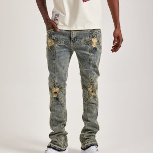 WAIMEA Stacked Moto Star Distressed Denim Jeans
