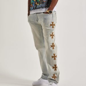 WAIMEA Slim Embroidered Cross Denim Jeans