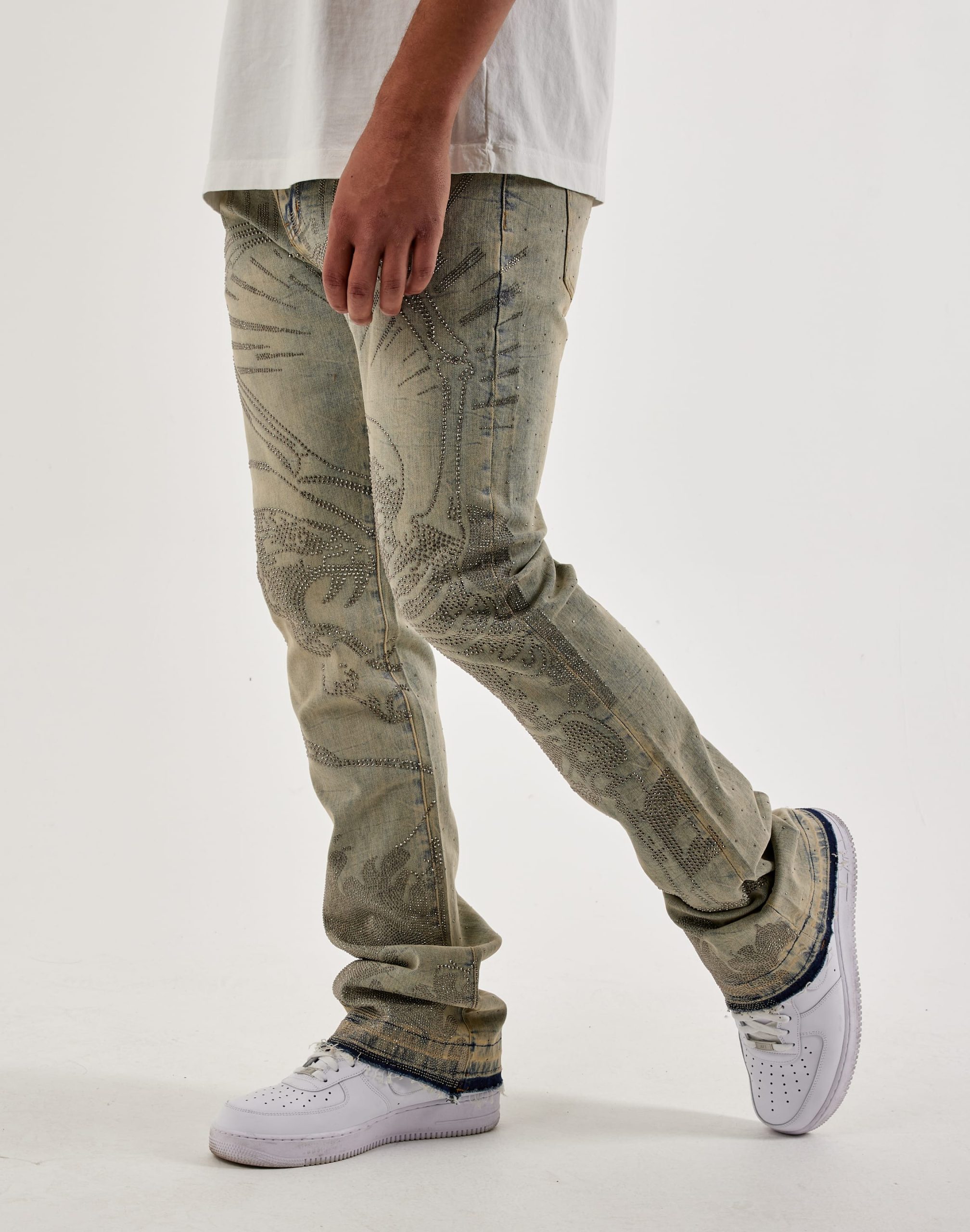 WAIMEA Stacked Rhinestone Skull Denim Jeans - Image 2