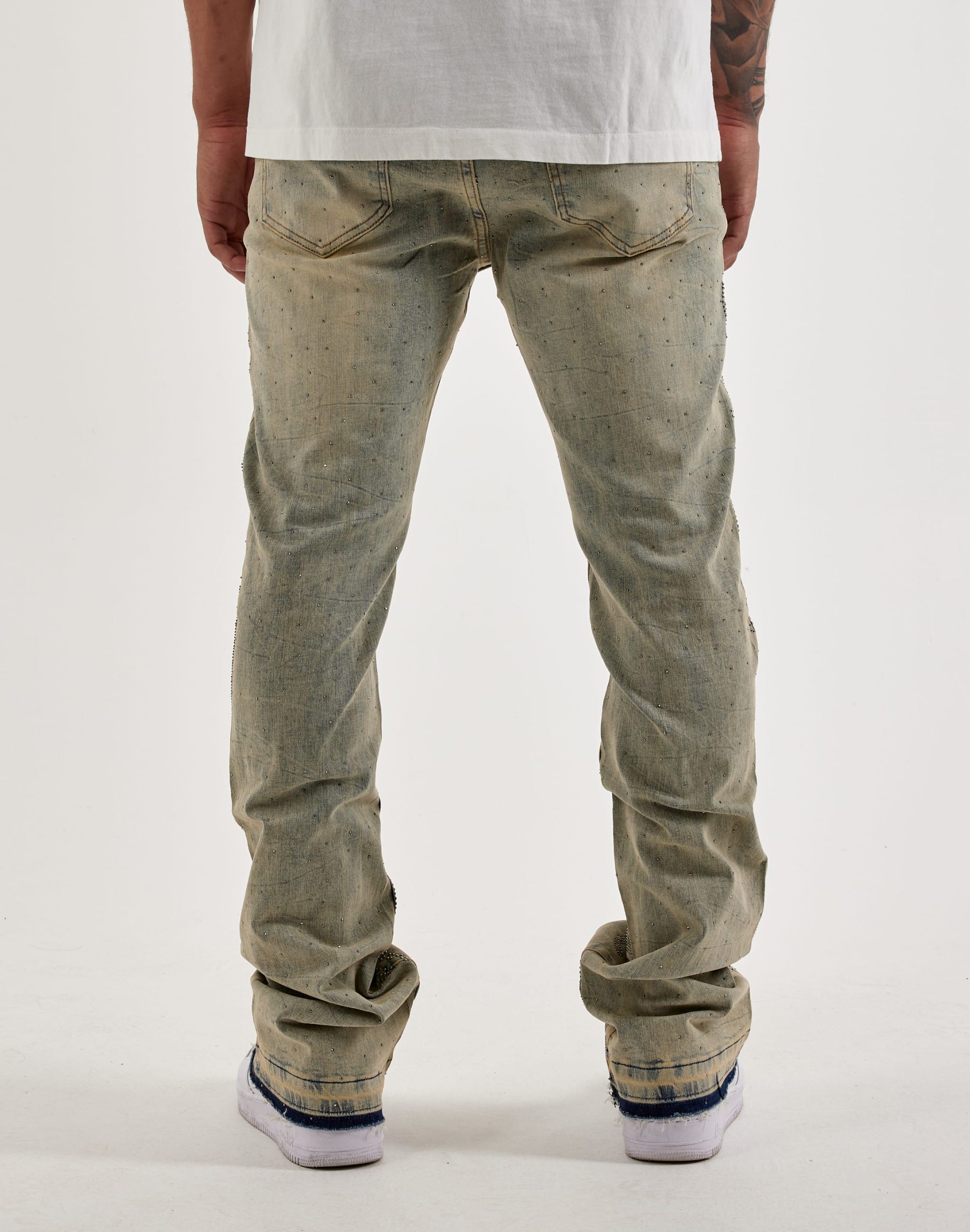 WAIMEA Stacked Rhinestone Skull Denim Jeans - Image 4