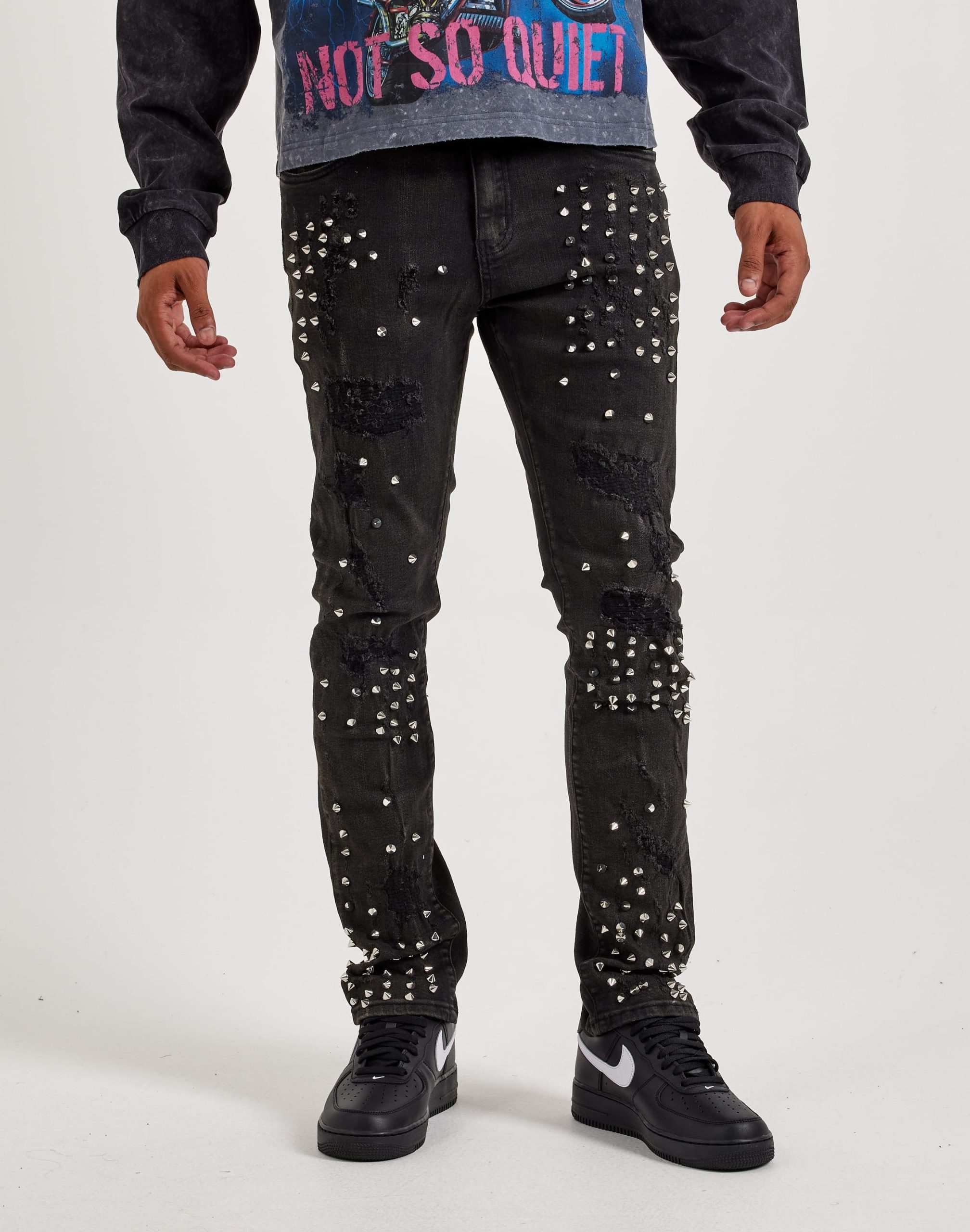 WAIMEA Slim Metal Stud Denim Jeans