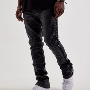 WAIMEA Embroidered Sword Waxed Flared Denim Jeans
