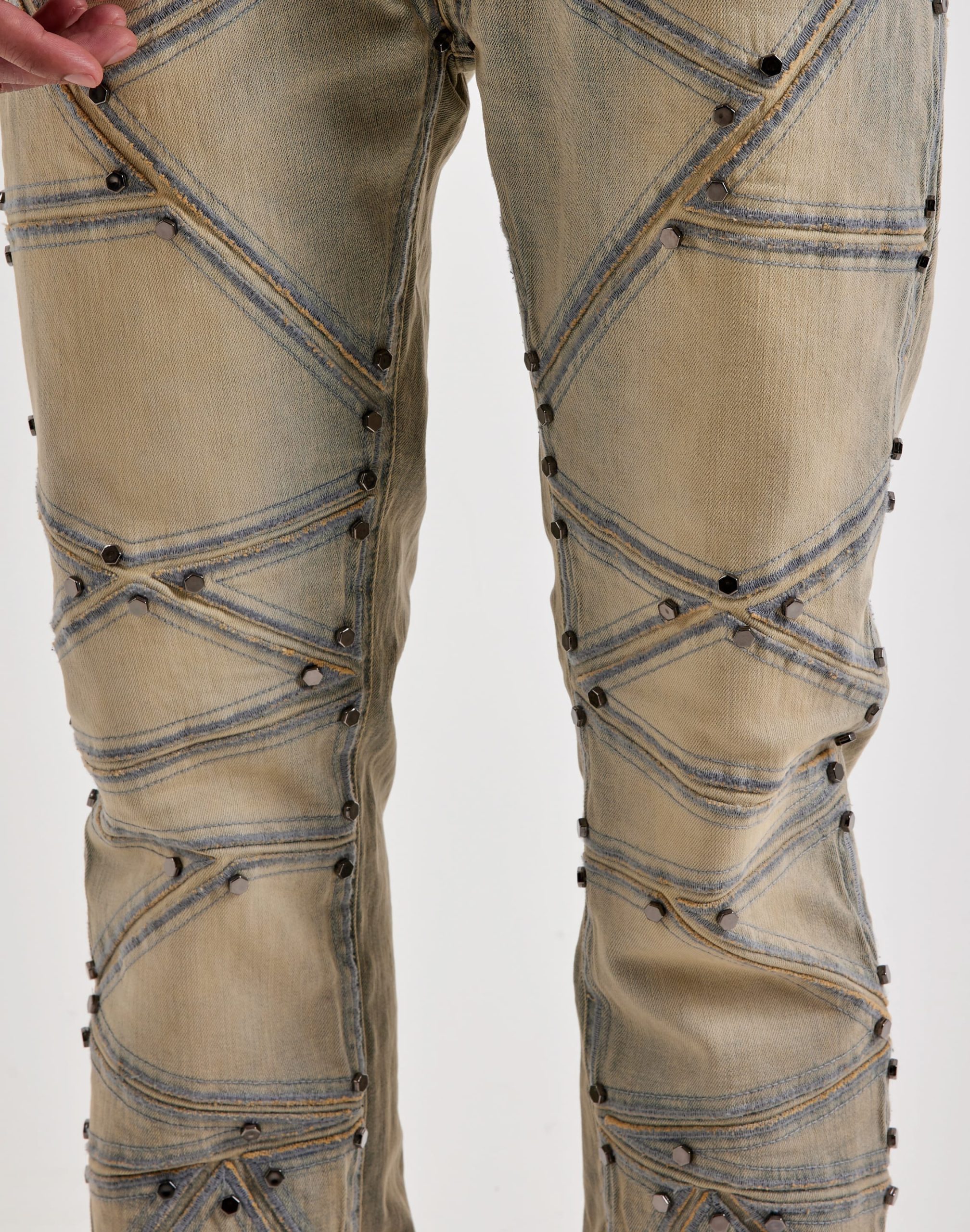 WAIMEA Geometric Stitch Studded Denim Jeans - Image 4