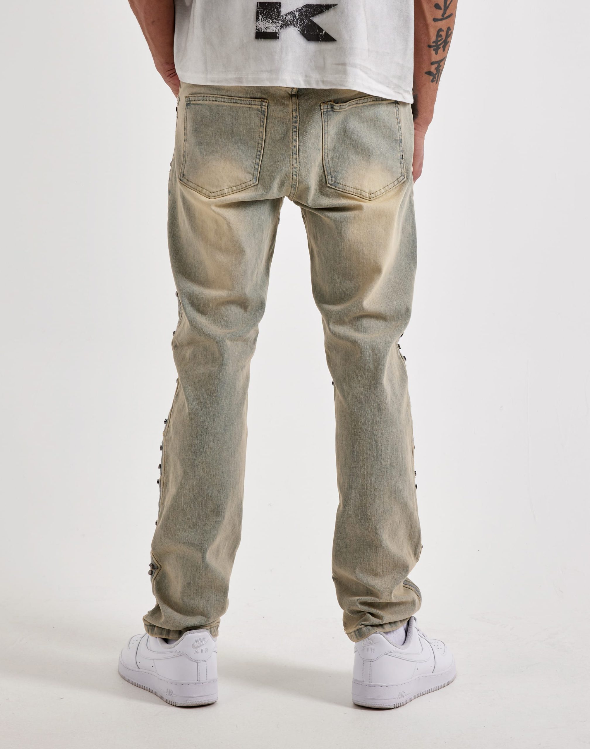 WAIMEA Geometric Stitch Studded Denim Jeans - Image 3