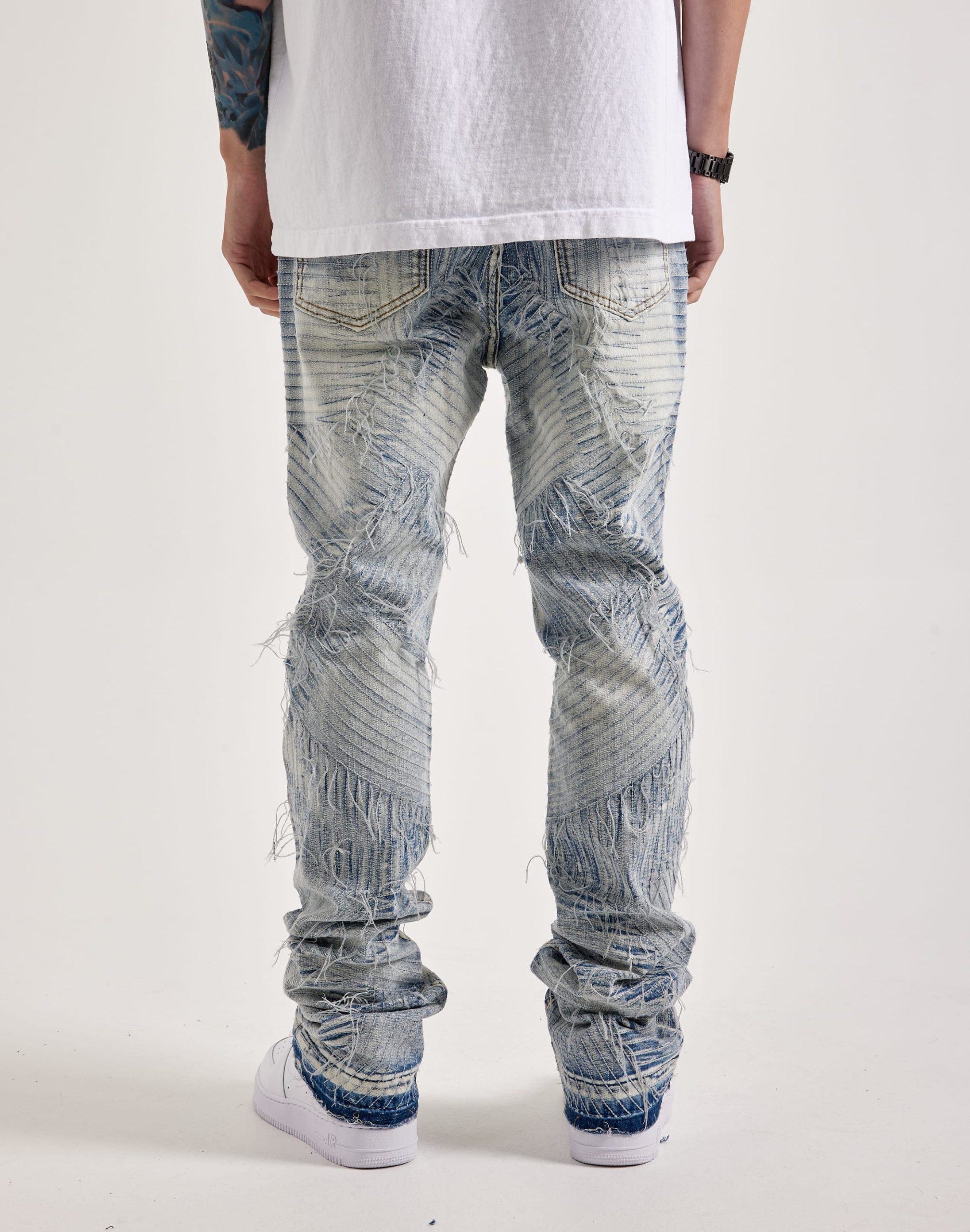 WAIMEA Slim Geometric Frayed Distressed Denim Jeans - Image 4