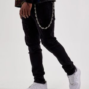 WAIMEA Slim Distressed Skull Chain Denim Jeans