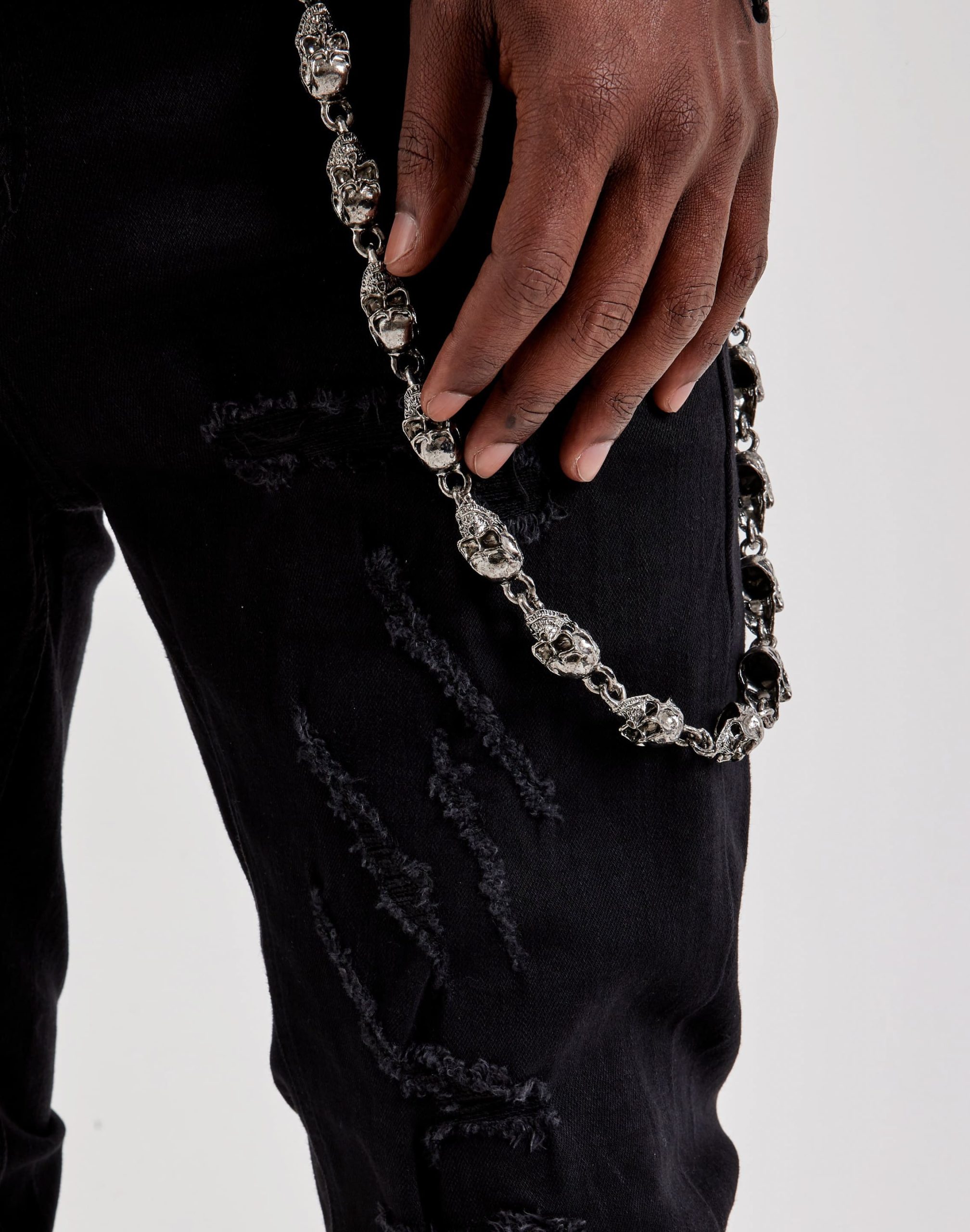 WAIMEA Slim Distressed Skull Chain Denim Jeans - Image 3