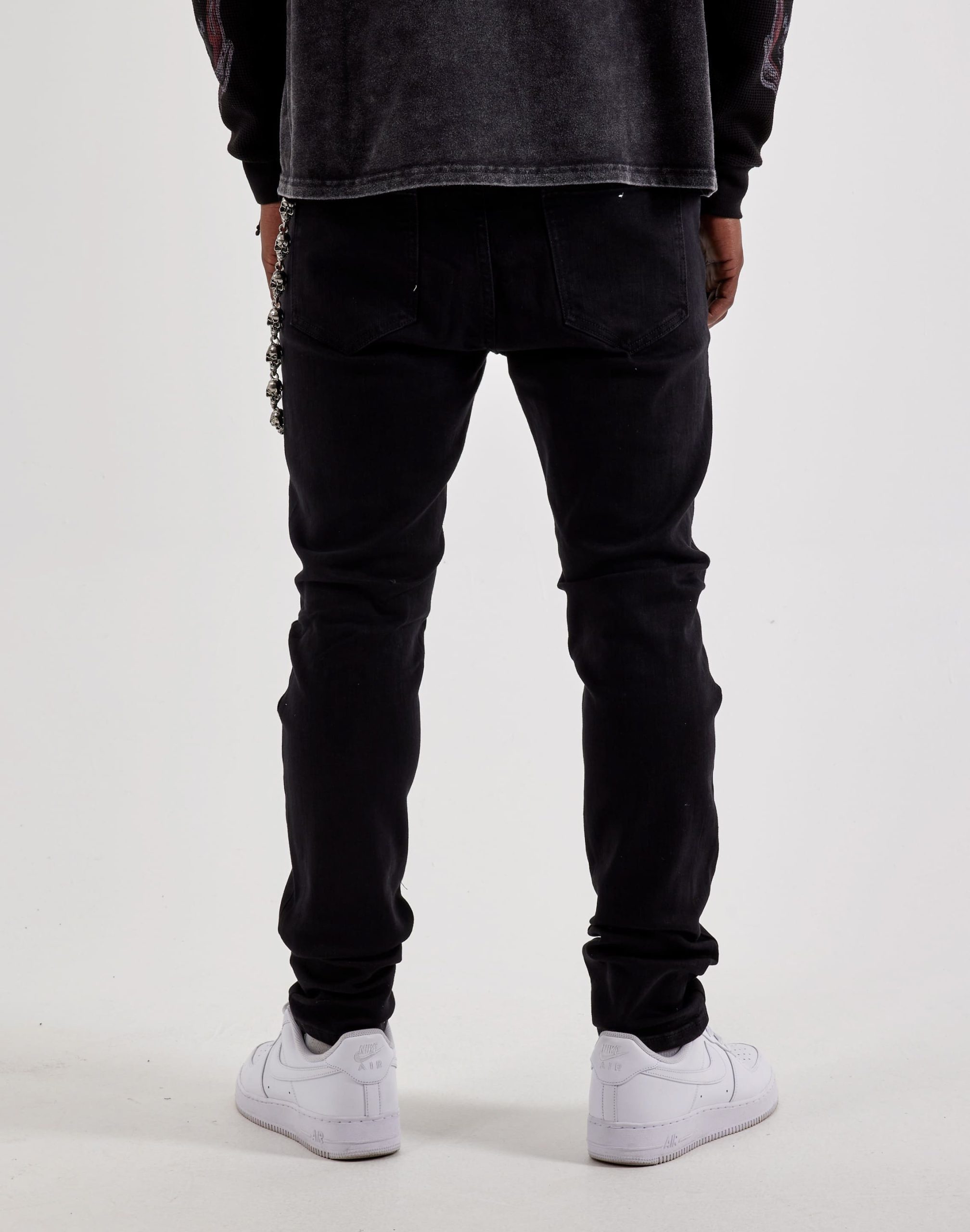 WAIMEA Slim Distressed Skull Chain Denim Jeans - Image 4