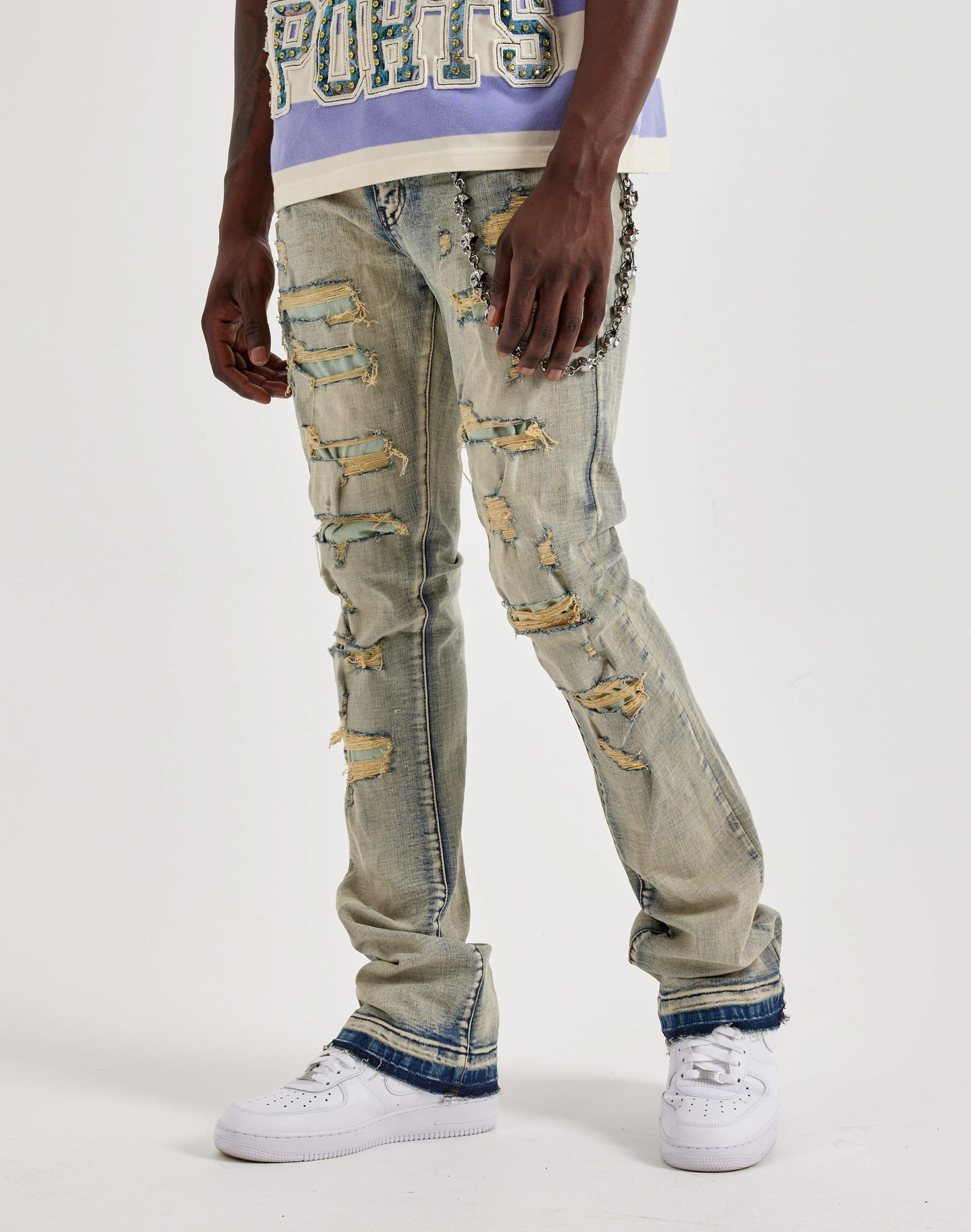 WAIMEA Stacked Distressed Skull Chain Denim Jeans - Image 2