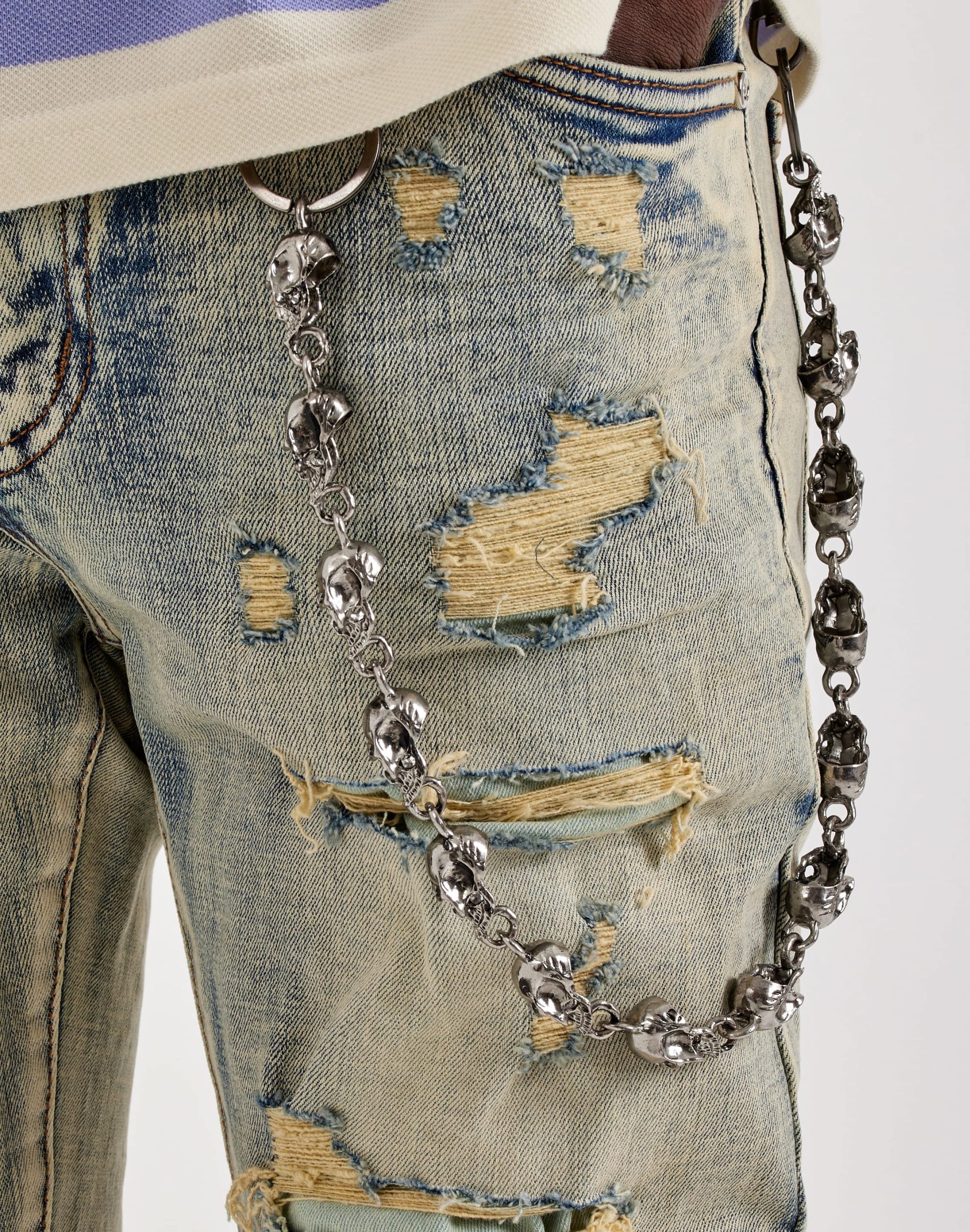 WAIMEA Stacked Distressed Skull Chain Denim Jeans - Image 3