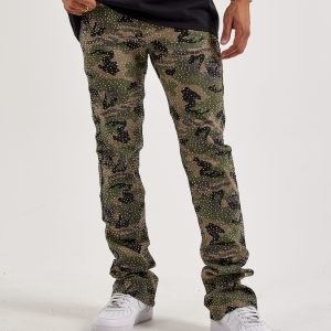 WAIMEA Stacked Flared Camo Rhinestone Denim Jeans