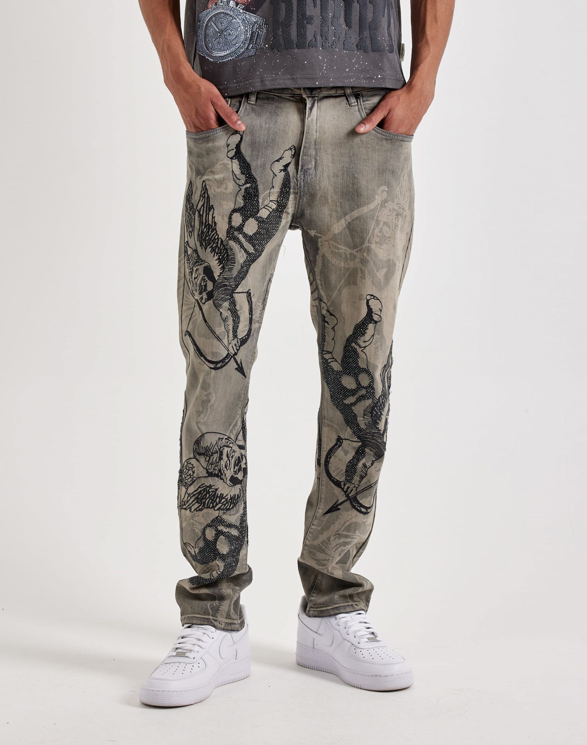 WAIMEA Angel Slim Rhinestone Denim Jeans